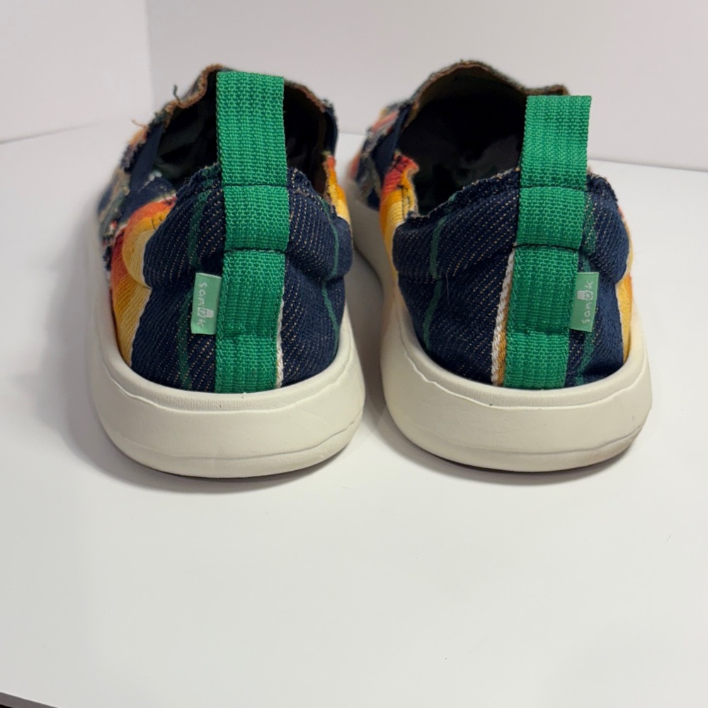 Sanuk Men's Multicolor Striped Canvas Slip-Ons with Green Insole - Picture 7 of 10